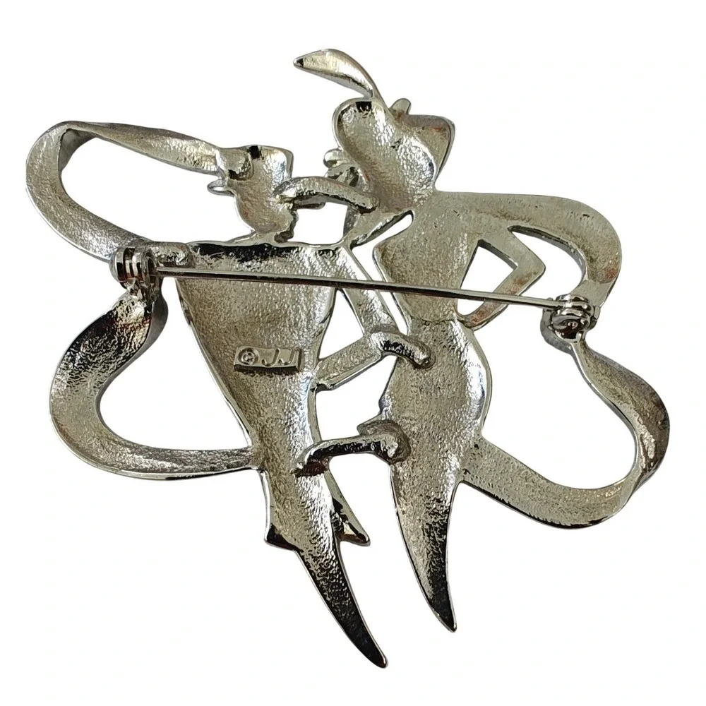 Brooch‎ Silver Jonette Jewelry JJ Vintage Art Deco Couple Formal People Pin